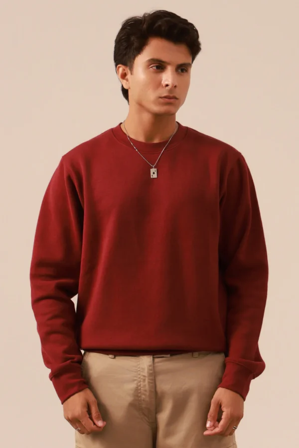 Classic Maroon Crew Neck Sweatshirt for Men